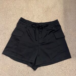 Zara Black Satin Cargo Shorts
